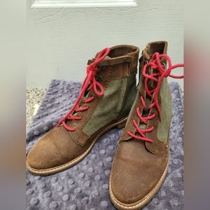 Tom's green and brown ankle boots, woman's 6